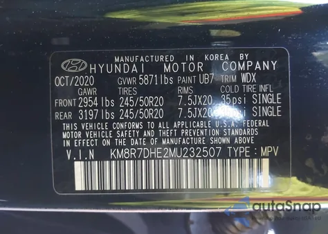 2021 Hyundai Palisade Calligraphy z USA, uszkodzony, nr VIN KM8R7DHE2MU232507